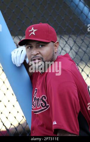 Houston Astros outfielder Carlos Lee catches a fly ball during a Major  League Baseball spring training workout Friday, Feb. 22, 2008 in Kissimmee,  Fla. (AP Photo/David J. Phillip Stock Photo - Alamy