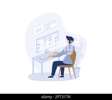 Digital marketing services, SEO specialist work on website optimization, e-mail marketing, flat vector modern illustration Stock Vector