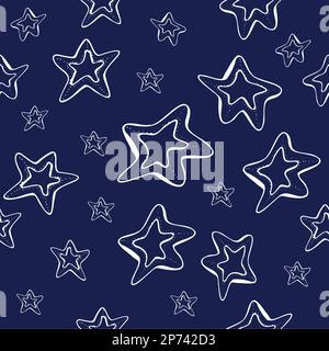 Hand drawn seamless star pattern with ink doodles. Stock Vector