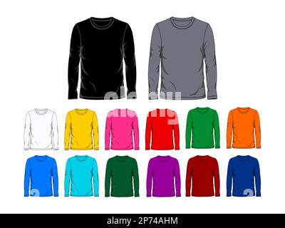 fourteen color long sleeve t shirt design template front view. Vector illustration Stock Vector