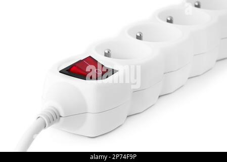 Electrical extension cord. White plug socket with switch Stock Photo