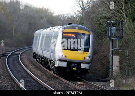 Chiltern Railways class 168 diesel train approaching Hatton station, Warwickshire, UK Stock Photo