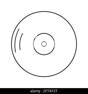 Vinyl music plastic plate line doodle illustration. White background cartoon style retro art. Stock Vector