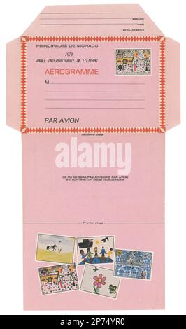 Monaco 1979, Aerogram of Monaco International Year of the Child. Colour in polychrome-pink. Value of the unused stamp 1.90 Monégasque franc Stock Photo