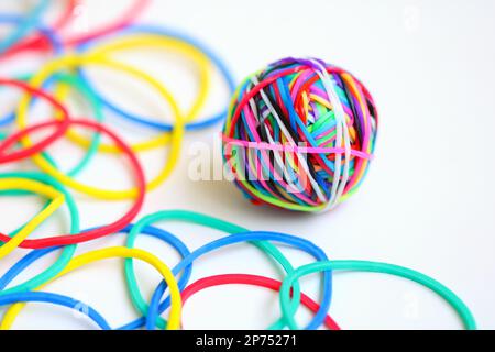 Colorful rubber band ball on white background Stock Photo