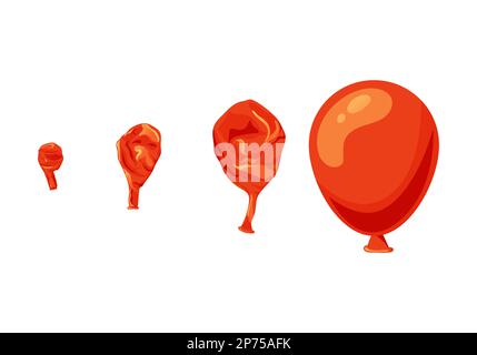 Rubber balloon blowing process. Uninflated latex ballon isolated on white background. Cartoon decorative element for birthday. Vector illustration Stock Vector