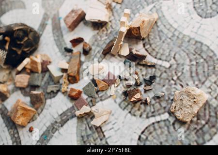 Multi colored colorful pieces of stones glass for mosaic. Stock Photo