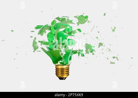 broken green bulb on white background Stock Photo