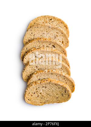 Sliced whole grain bread. Tasty wholegrain pastry with seeds isolated on the white background. Stock Photo