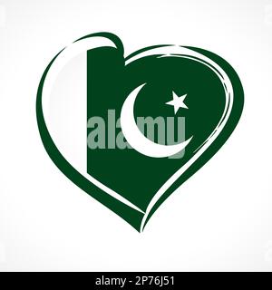 Love Pakistan emblem. Concept for 23 March, Pakistan Resolution Day - patriotic country flag in heart shape. 14 August 1947, Independence Day holiday Stock Vector