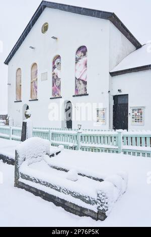 The Acapela music venue and recording studio after heavy snow in March 2023, Pentyrch, South Wales Stock Photo