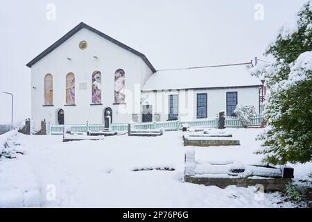 The Acapela music venue and recording studio after heavy snow in March 2023, Pentyrch, South Wales Stock Photo