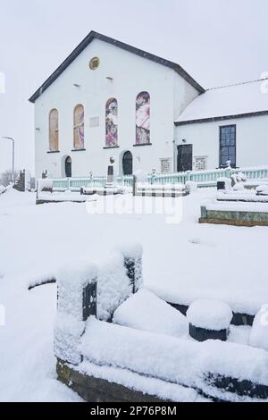 The Acapela music venue and recording studio after heavy snow in March 2023, Pentyrch, South Wales Stock Photo