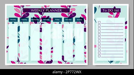 Weekly planner with To Do list on floral backdrop. Stock Vector