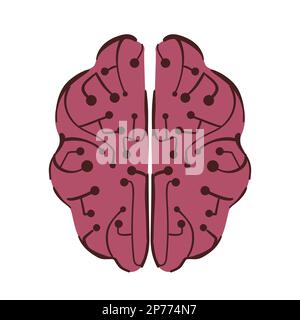 Brain made from digital isolated on white. Stock Vector