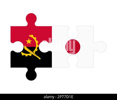 Connected puzzle of flags of Angola and Japan, vector Stock Vector