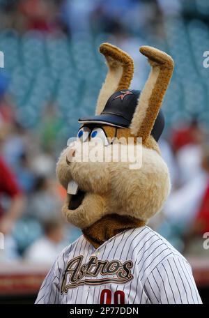 Houston Astros mascot Junction Jack looks on prior to an MLB baseball game  against the Chicago Cubs at Minute Maid Park on Monday April 11, 2011 in  Houston, Texas. Chicago won 5-4. (AP Photo/Aaron M. Sprecher Stock Photo -  Alamy
