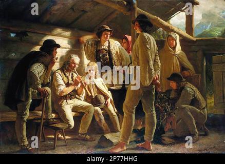 Gerson Wojciech - Odpoczynek w Tatrzańskiej Chacie (Zaczarowane Dźwięki w Góralskiej Chacie) - Polska Szkoła - - Gerson Wojciech - Resting in a Tatra Shed  (Enchanted Sounds in a Highlander's Cottage) - Polish School - Stock Photo