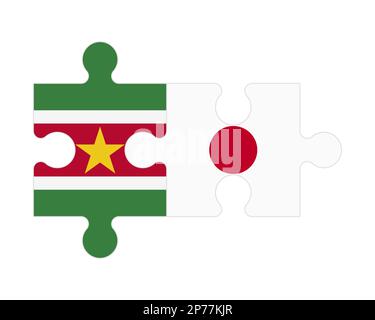 Connected puzzle of flags of Suriname and Japan, vector Stock Vector