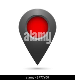 The geolocation icon is gray with highlights and a red insert on a white background. Stock Vector