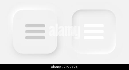 A set of square menu buttons on a white background. User interface elements in the style of neumorphism, UX, UI. Stock Vector