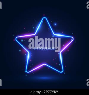 Neon star-shaped frame with shining effects and highlights on a dark ...