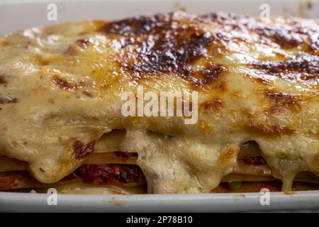 Italian Lasagna In White Casserole Dish Stock Photo - Alamy