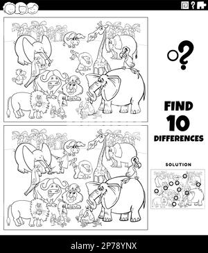 differences game with cartoon Safari animal characters Stock Vector ...