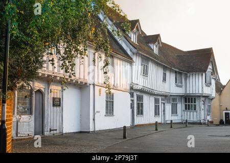 Lavenham Guildhall, view of the late medieval (1529) Guildhall building sited in Market Square in the historic Suffolk village of Lavenham, England Stock Photo