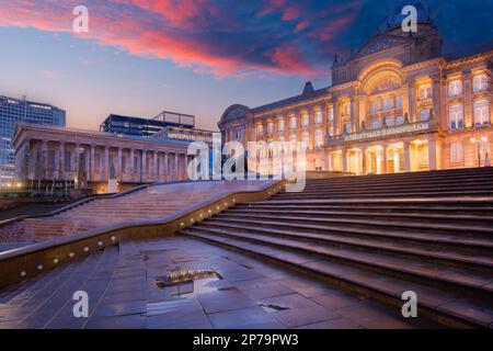 Birmingham Town Hall  situated in Victoria Square, Birmingham, England at sunset Stock Photo