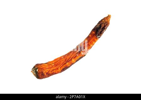 Spilled old carrot close up macro studio shot isolated on white. Stock Photo