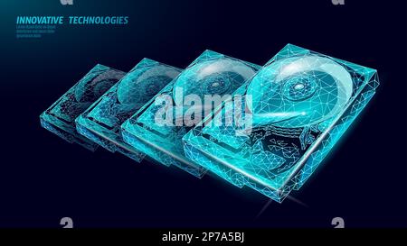 HDD hard disk drive file hardware. 3D low poly information storage record system IT technology computer vector illustration Stock Vector