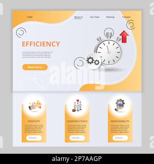 Efficiency flat landing page website template. Positivity, company ethics, responsibility. Web banner with header, content and footer. Vector Stock Vector