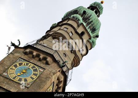 Stadtturm, watchtower built in the 1400s with an observation deck & a copper-clad onion dome, located in Innsbruck, Austria, Europe Stock Photo