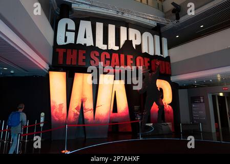 Entrance to Gallipoli: The Scale of Our War exhibition in the Museum of New Zealand, Te Papa, Tongarewa, Wellington, New Zealand. Stock Photo