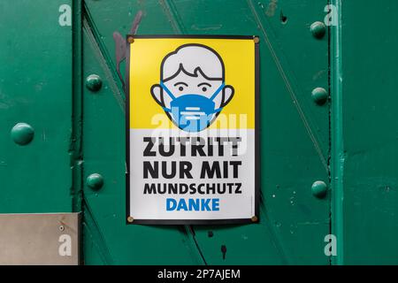Access only with face mask, Corona protective measure in Freiburg, Baden-Wuerttemberg, Germany Stock Photo