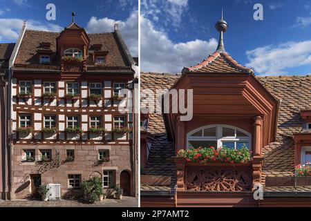 Historic half-timbered house with dormer window, totally renovated by the Nuremberg Old Town Friends, Schlehengasse 15, Nuremberg, Middle Franconia Stock Photo