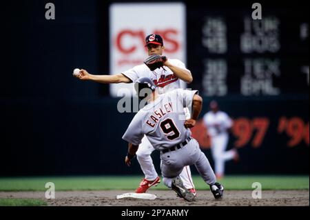 Cleveland Indians Roberto Alomar (12) in action during a game from his 2001  against at Jacobs FIeld in Cleveland, Ohio. Roberto Alomar played for 17  season with 7 different teams was a
