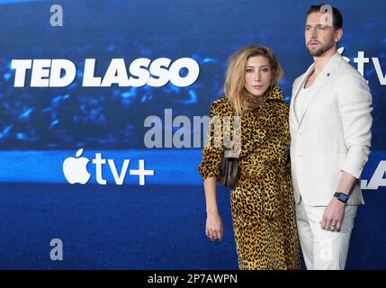 Los Angeles, USA. 07th Mar, 2023. (L-R) Dichen Lachman and Maximilian Osinski at the Apple Original Series' TED LASSO Season 3 Premiere held at the Regency Village Theater in Westwood, CA on Tuesday, ?March 7, 2023. (Photo By Sthanlee B. Mirador/Sipa USA) Credit: Sipa USA/Alamy Live News Stock Photo