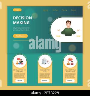 Decision making flat landing page website template. Consultative for the team, organization goal, collaborative resolution. Web banner with header Stock Vector