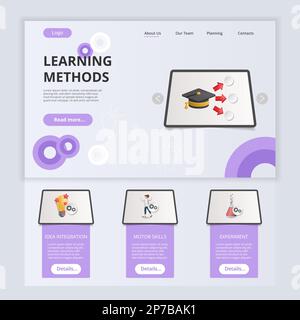 Learning methods flat landing page website template. Idea integration, motor skills, experiment. Web banner with header, content and footer. Vector Stock Vector