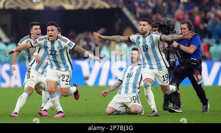 Argentina's Lionel Messi falls to his knees in celebration after