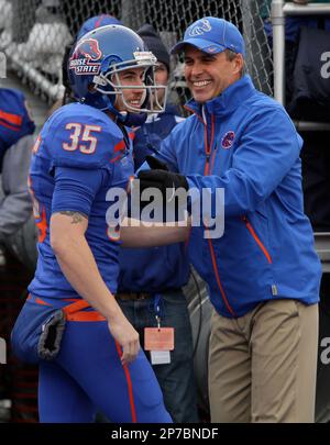 Boise State kicker Kyle Brotzman #35 and TCU wide receiver Jeremy