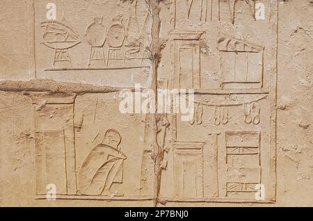 Egypt, Saqqara,  tomb of Horemheb, northern part of the East wall of the inner court, Horemheb's house : A sleeping guardian. Stock Photo