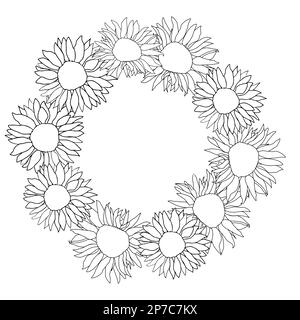 Cute sunflower wreath set for surface decoration. Hand drawn floral vector elements Stock Vector