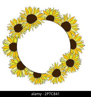 Cute sunflower wreath set for surface decoration. Hand drawn floral vector elements Stock Vector