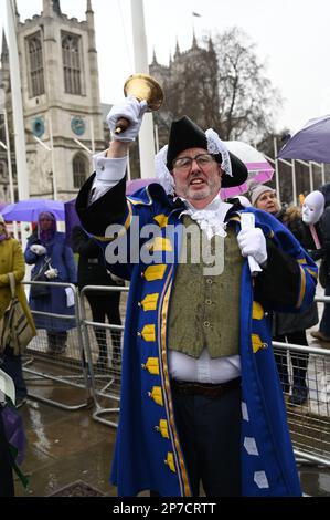 London, UK. 08th Mar, 2023. 2023-03-08, Parliament Square, London, UK. Women Against State Pension Inequality (WASPI) protest on International Women's Day. WASPI campaign for women born in the 1950s. Others express the UK government legalizing the stealing of six-years of women's pensions without notice, although some people receiving the notice are in 2011. They were prevented from obtaining their state pension. Virtually all of these women did not go to university and had made their lives difficult without saving or retiring. WASPI has been campaigning over the last ten years. Credit: See Li Stock Photo