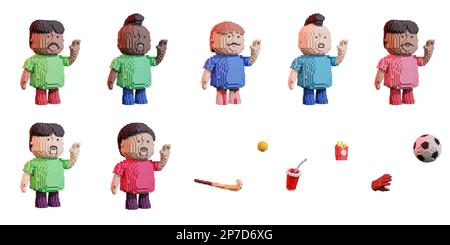 3D illustration of cartoon character in pixel art style Stock Photo