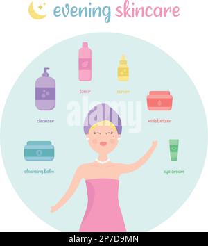 Evening cute skin care routine vector illustration Stock Vector