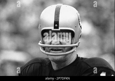 George Blanda, kicking specialist and sub-quarterback of the Oakland  Raiders, tries for a field goal during game against the San Francisco  49ers, Jan. 11, 1971. (AP Photo Stock Photo - Alamy